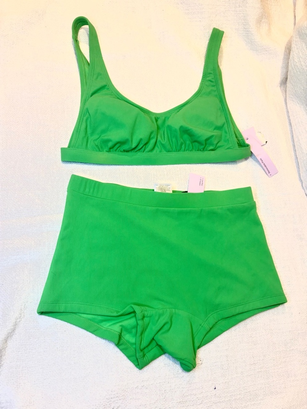 Wild Fable Lime Green Ribbed Bralette & Low Rise Swim Boyshort - NWT XS